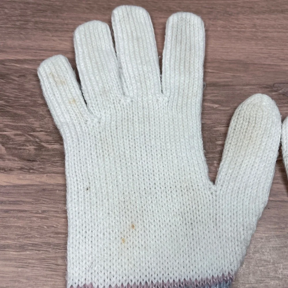 Vintage Hansen Womens Knit Beanie Hat and Gloves‎ Set Fair Isle White Pink Blue